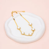 SHORT | Yellow Gold Wide Snake Chain with Pearls Necklace