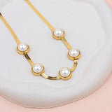 SHORT | Yellow Gold Wide Snake Chain with Pearls Necklace