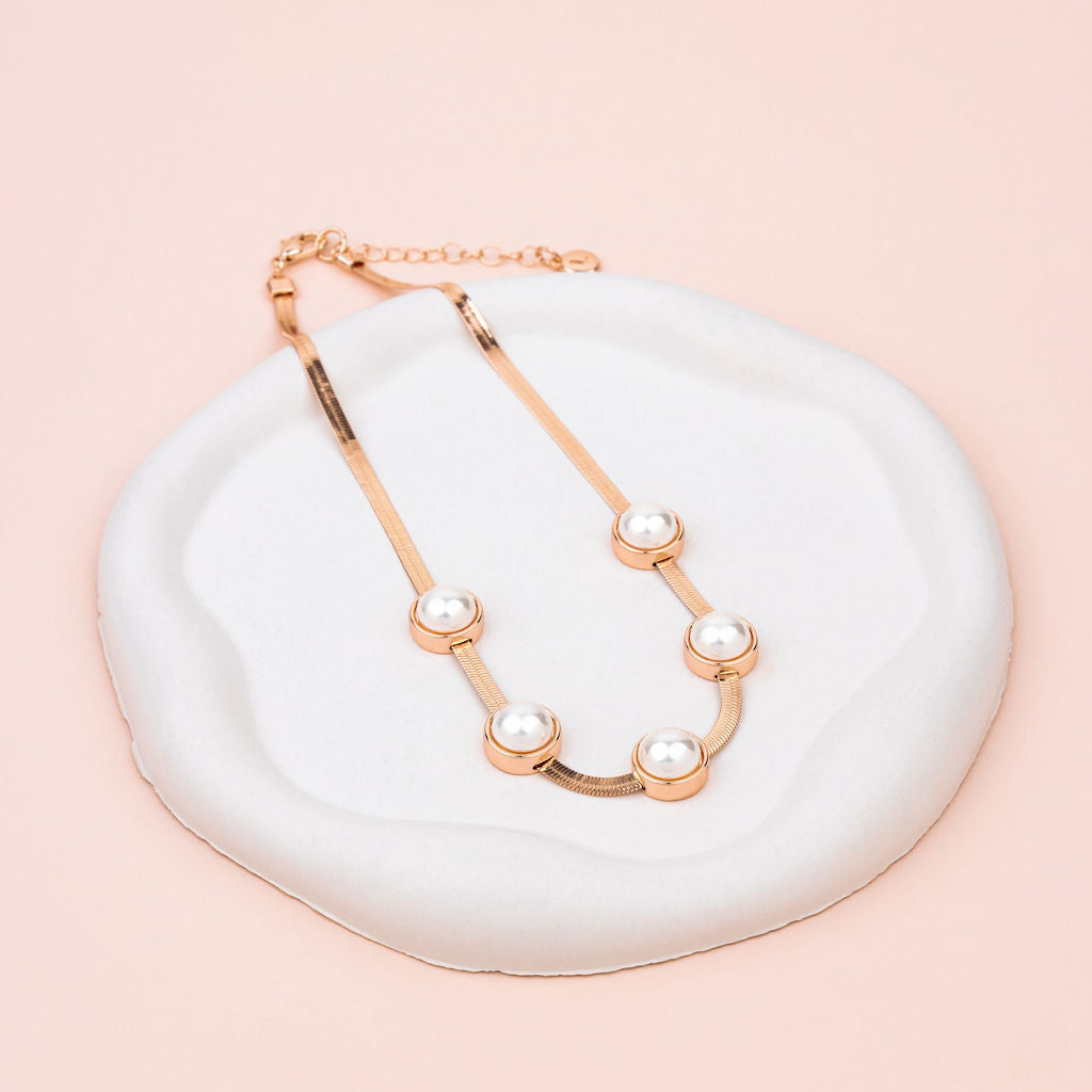 SHORT | Rose Gold Wide Snake Chain with Pearls Necklace