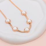 SHORT | Rose Gold Wide Snake Chain with Pearls Necklace