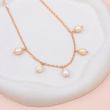SHORT | Rose Gold Fine Chain with 5 Pearl Necklace