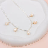 SHORT | Silver Fine Chain with 5 Pearl Necklace