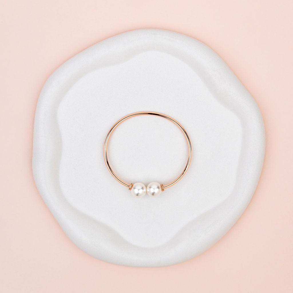 Rose Gold Plated with Pearl Ends Bangle