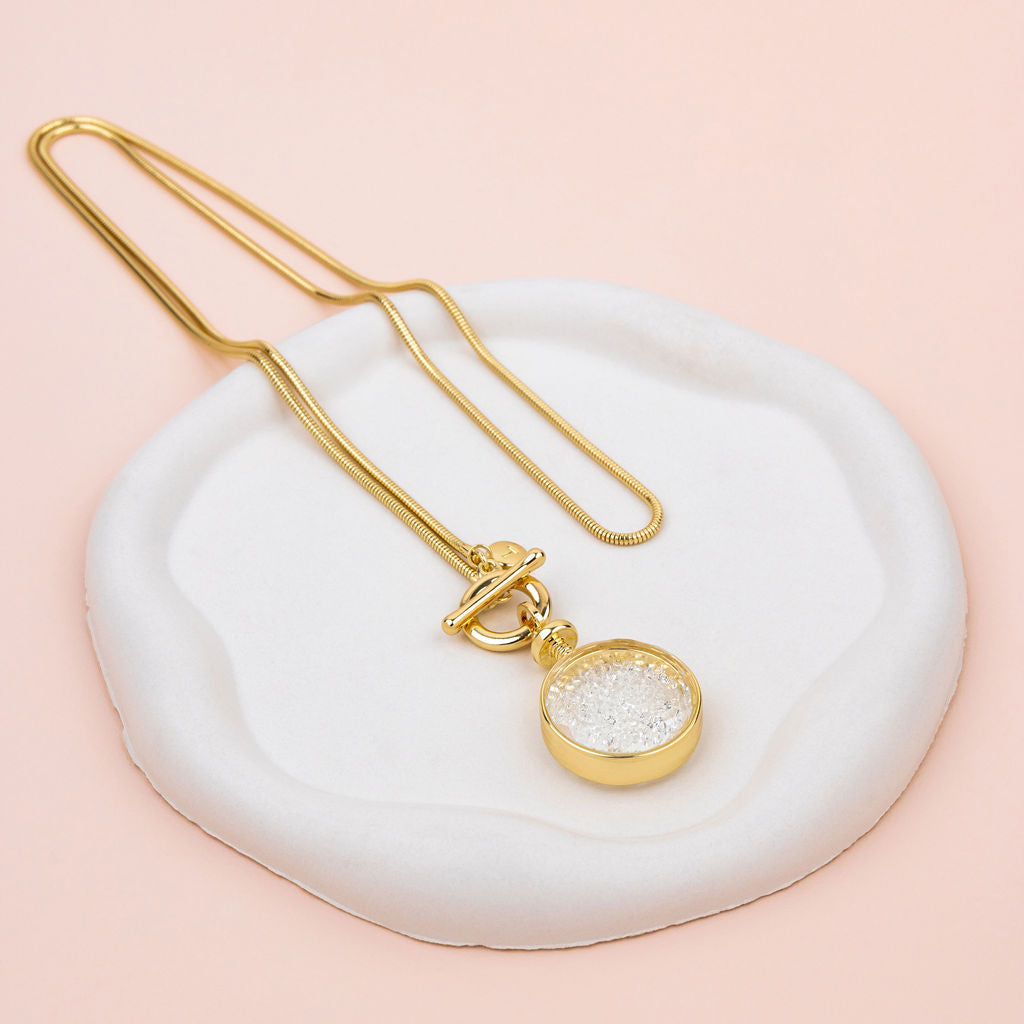 Yellow Gold Lots of Crystal Pendant Long Necklace