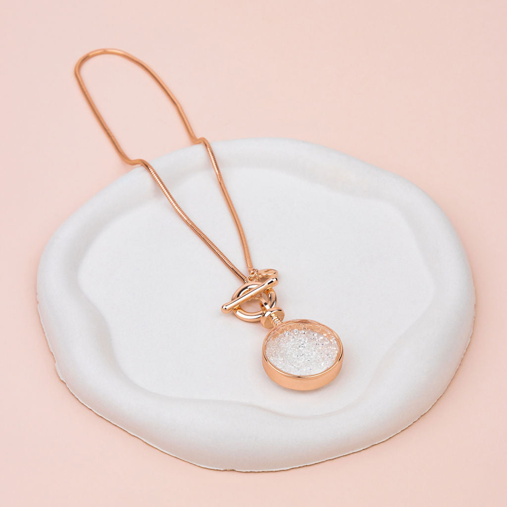 Rose Gold Lots of Crystal Pendant Short Necklace