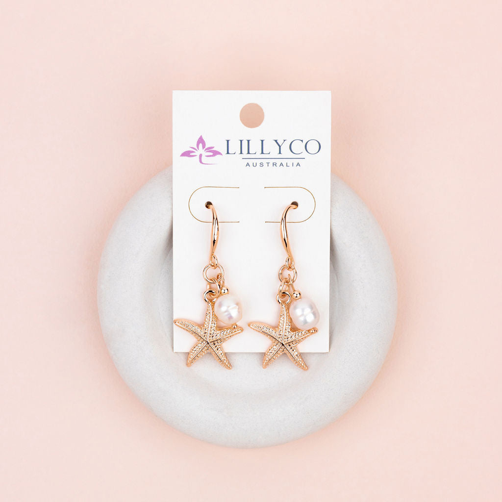 Rose Gold Starfish Charm Earring