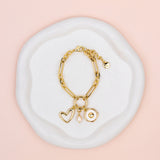 Yellow Gold Heart Pearl Charm Bracelet