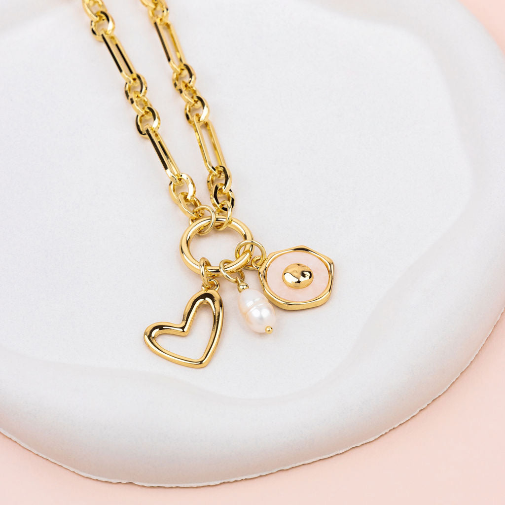 SHORT | Gold Heart Pearl Charm Necklace