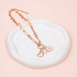SHORT | Rose Gold Heart Pearl Charm Necklace