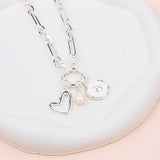 SHORT | Silver Heart Pearl Charm Necklace