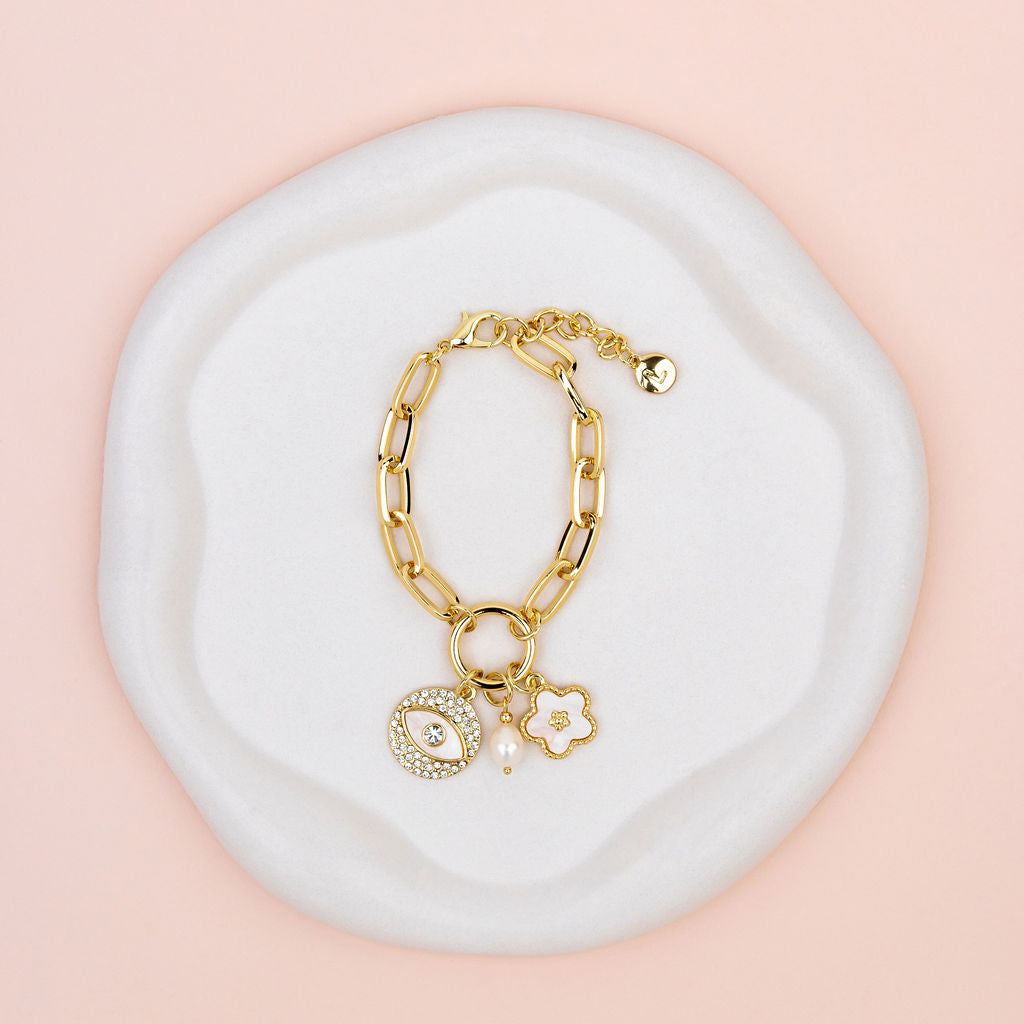 Gold Crystal Eye Charm Bracelet