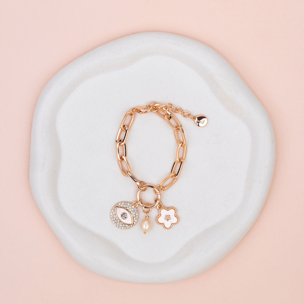 Rose Gold Crystal Eye Charm Bracelet