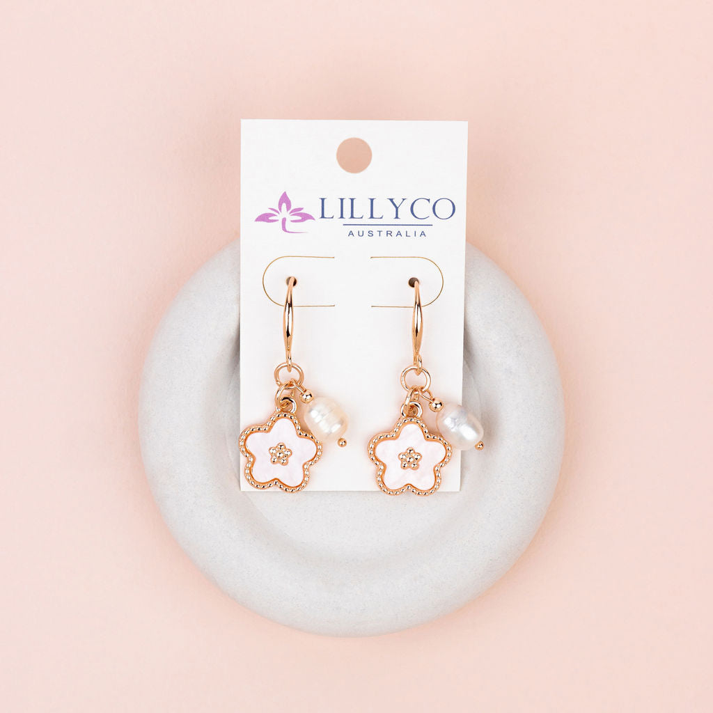 Rose Gold Flower Charm Earring