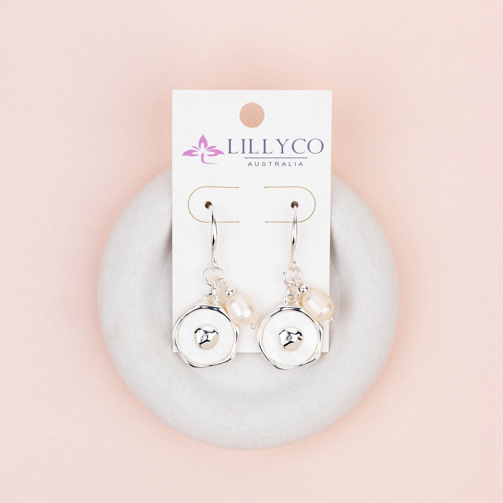Silver Heart Pearl Charm Earring