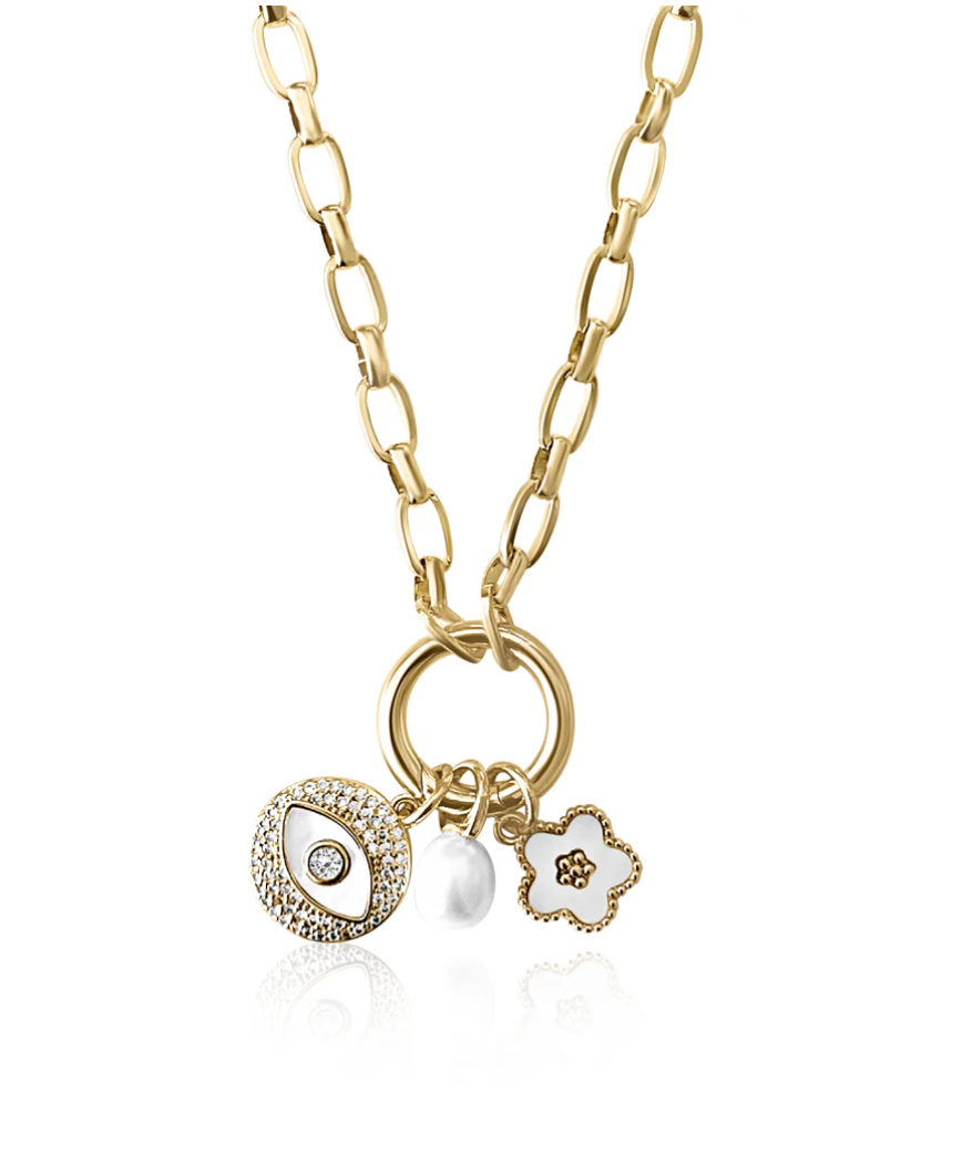 SHORT | Gold Crystal Eye Charm Necklace