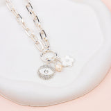 SHORT | Silver Crystal Eye Charm Necklace