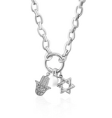 SHORT | Silver Hamsa Hand and Star Charm Necklace