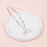 SHORT | Silver Hamsa Hand and Star Charm Necklace