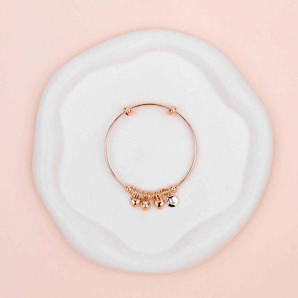 Rose Gold Heart & Disc Charm Bangle