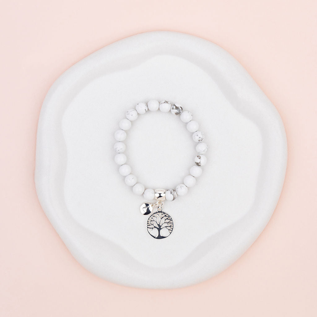 Rose Quartz with Silver Tree Pendant Bracelet