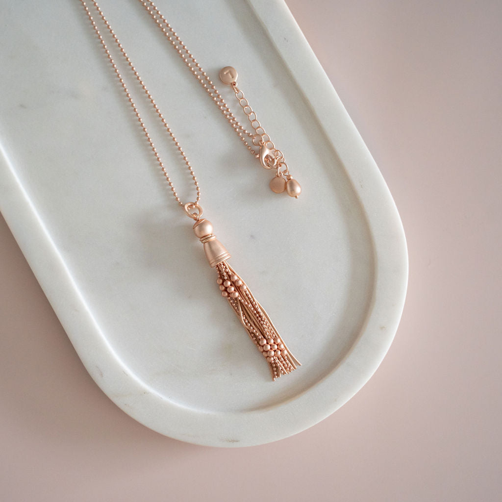 Matt Rose Gold Tassel & Bead Necklace