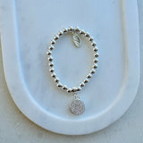 Silver Beads with Cubic Zirconia Disc Bracelet