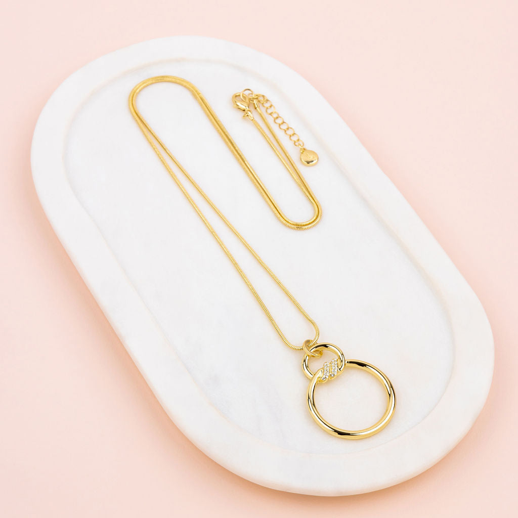 Yellow Gold Bling & Circle Pendant Long Necklace