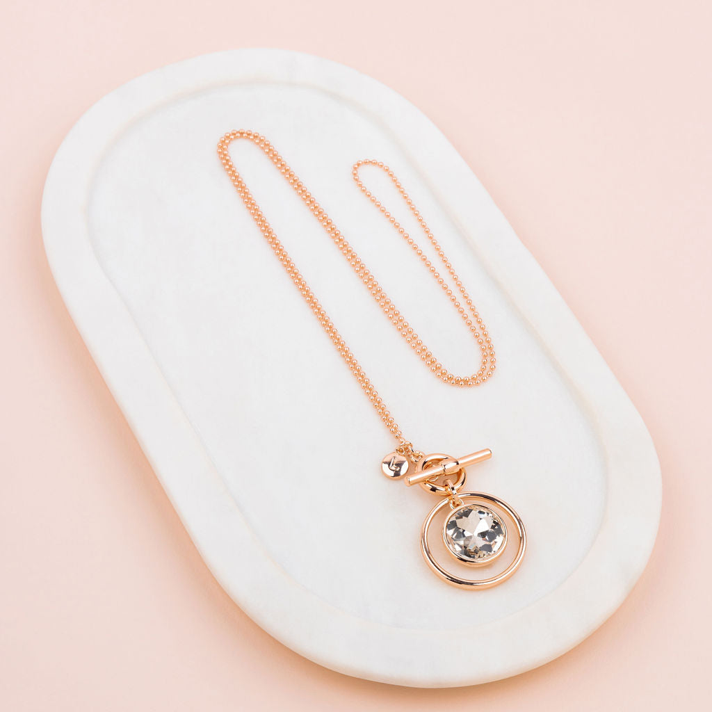 Rose Gold Ring & Crystal Long Necklace
