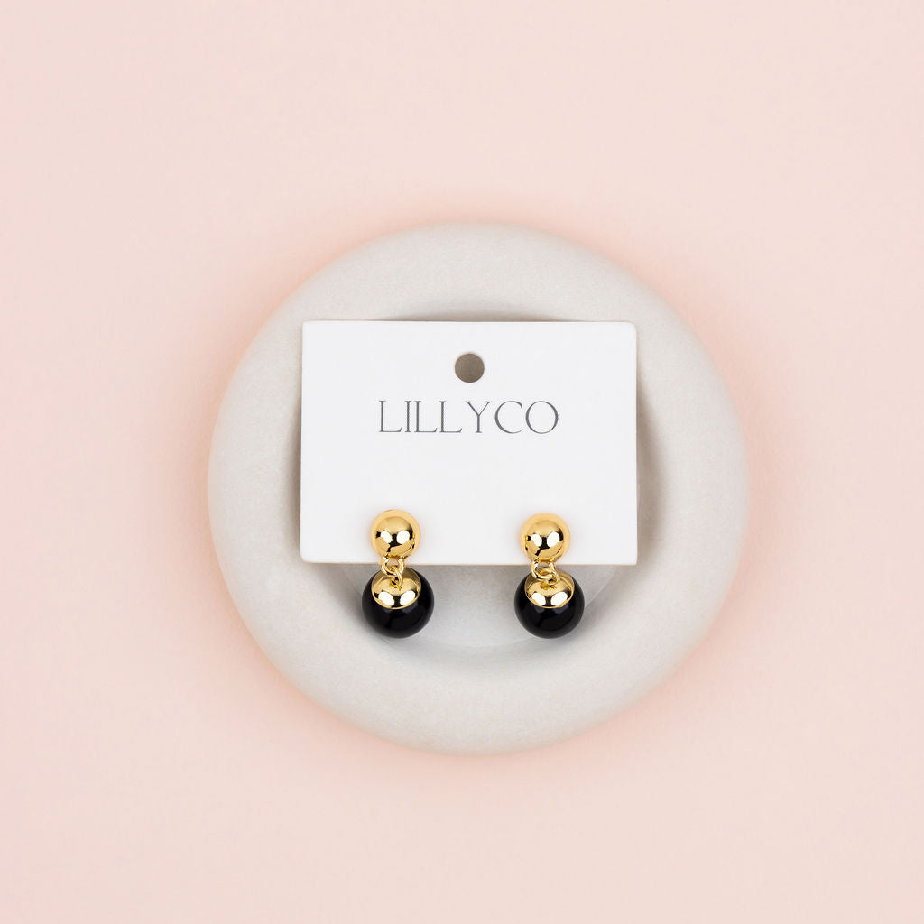 Yellow Gold & Black Quartz Earrings