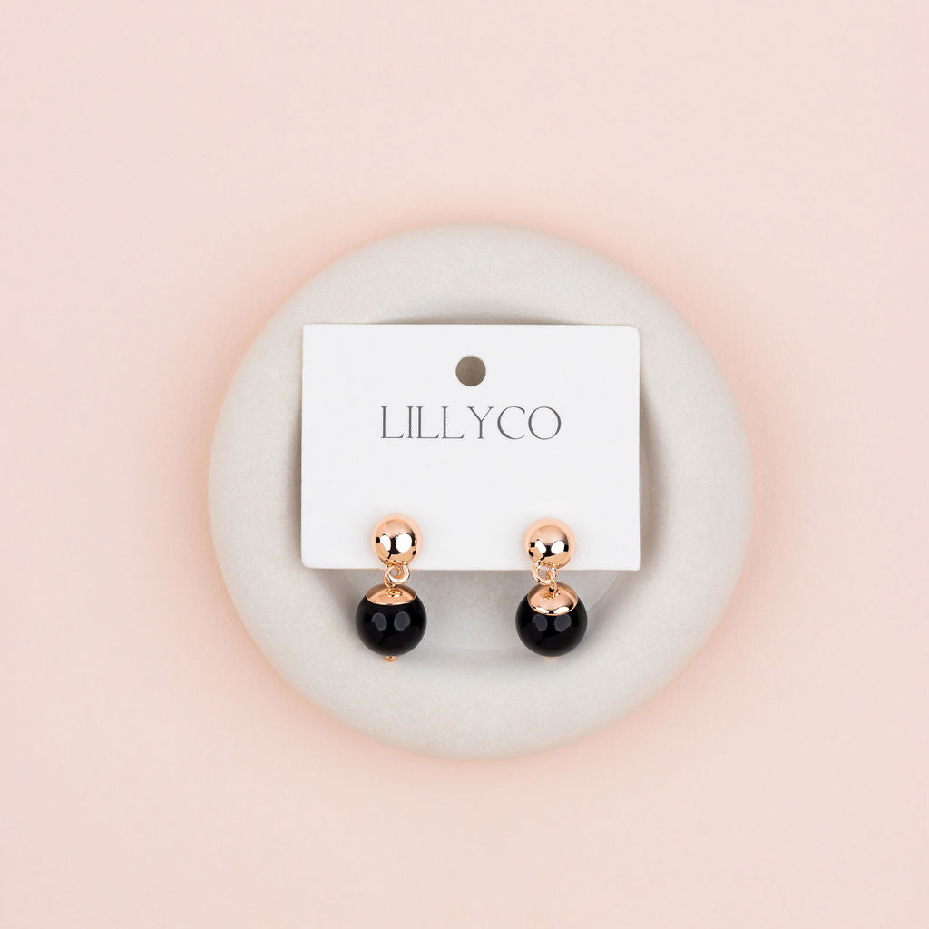 Rose Gold & Black Quartz Earrings