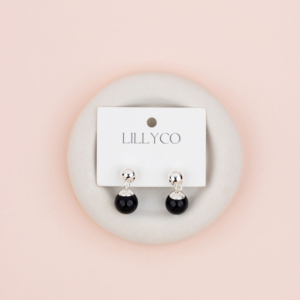 Silver & Black Quartz Earrings