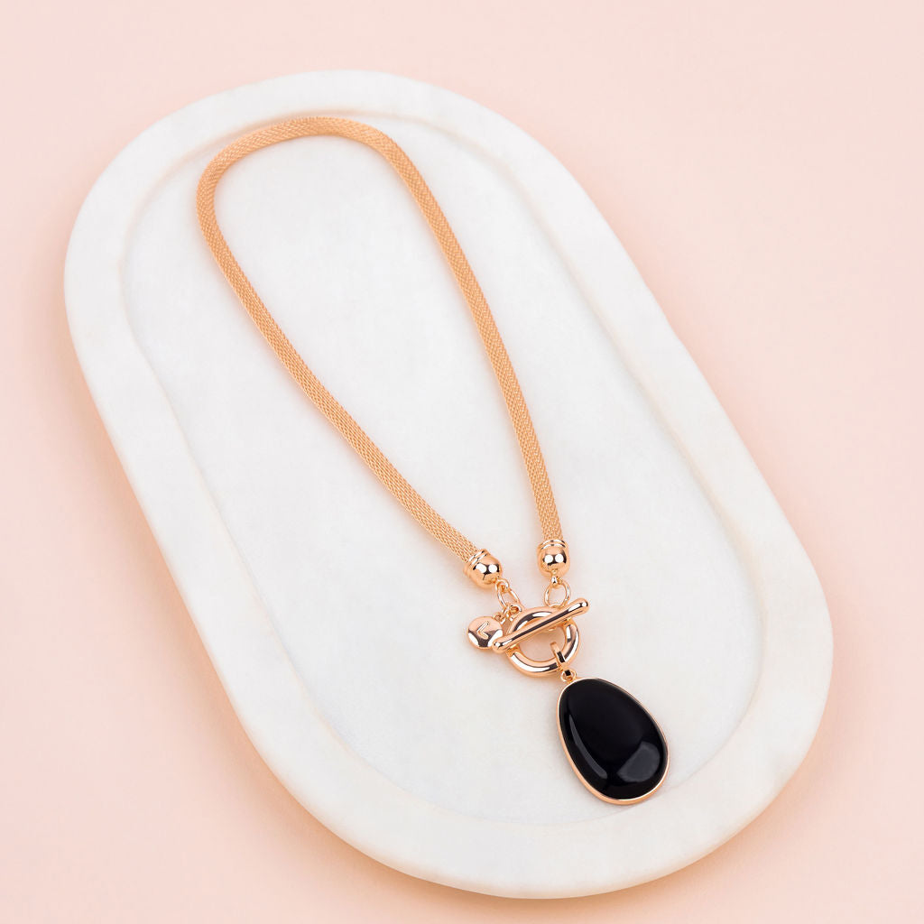 SHORT | Rose Gold Mess Chain with Black Quartz Necklace