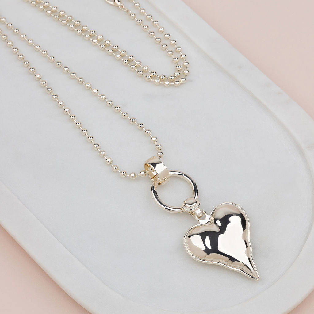 Light Gold Ball Chain with Heart Necklace