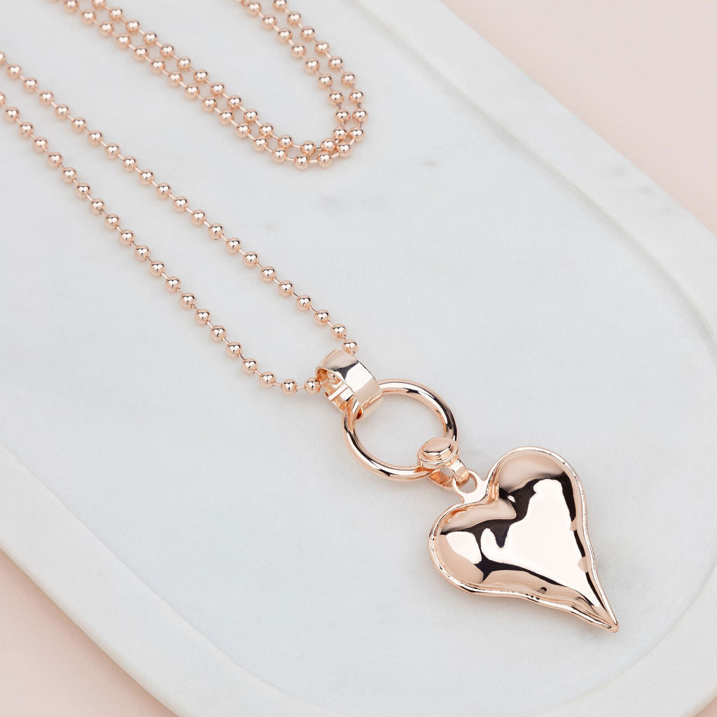 Rose Gold Ball Chain with Heart Necklace