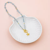 Starfish 14K Gold Plating with Aquamarine Stone Short Necklace