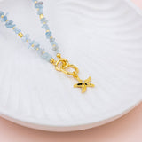 Starfish 14K Gold Plating with Aquamarine Stone Short Necklace