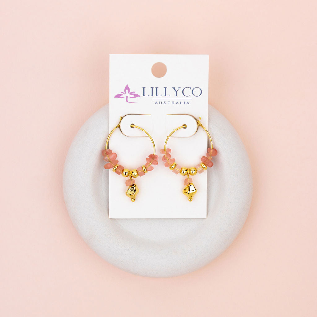 Strawberry Quartz 14K Gold Earrings