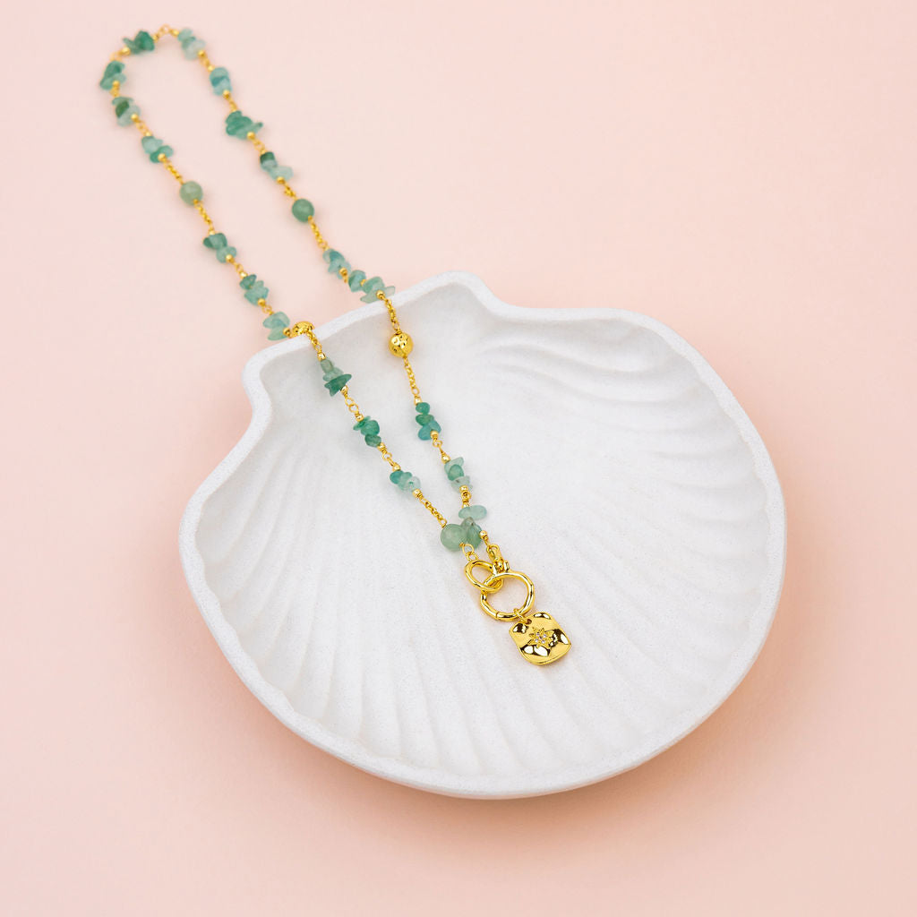 Star 14K Gold Plating with Green aventurine Stone Short Necklace