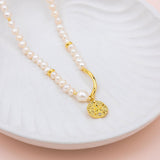 Starfish Pendant 14K Gold on Pearl Chain Short Necklace