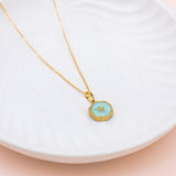 SHORT | Turquoise Enamel with Gold Star Pendant Necklace