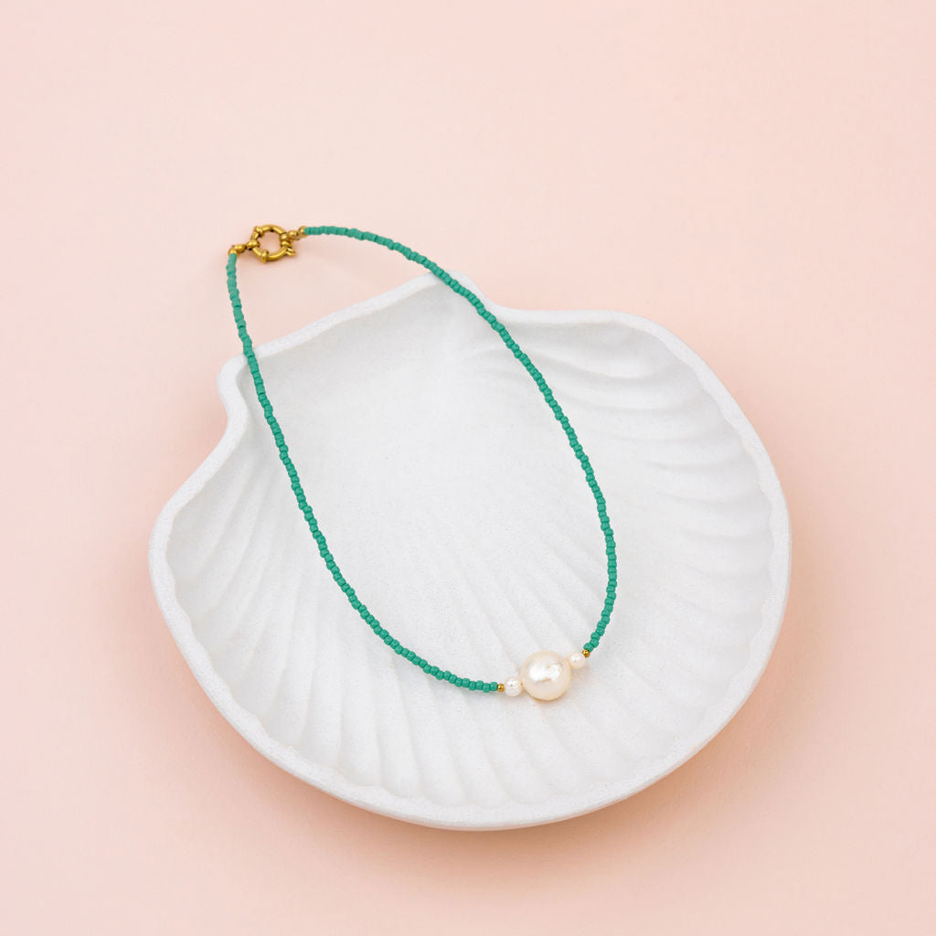 SHORT | Turquoise Fine Beads with Fresh Water Pearl Necklace
