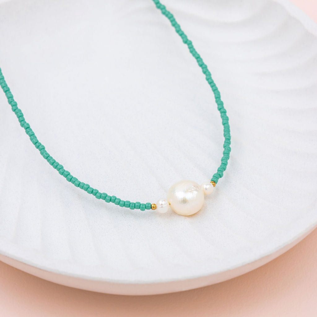 SHORT | Turquoise Fine Beads with Fresh Water Pearl Necklace
