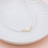 SHORT | White Fine Beads with Fresh Water Pearl Necklace