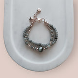 Grey Quartz 2 Strand with Rose Gold Heart Bracelet