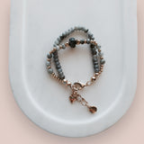 Grey Quartz 2 Strand with Rose Gold Heart Bracelet