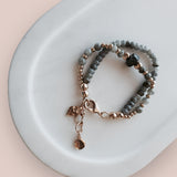 Grey Quartz 2 Strand with Rose Gold Heart Bracelet