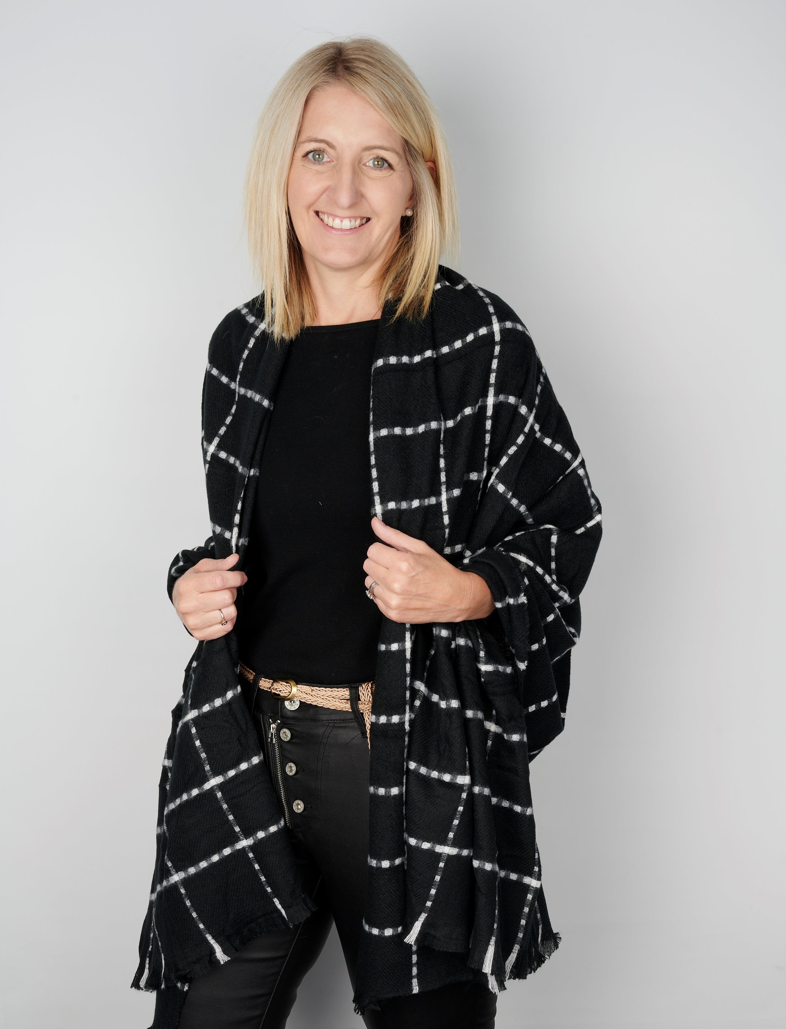 Black & White Check Acrylic Winter Scarf