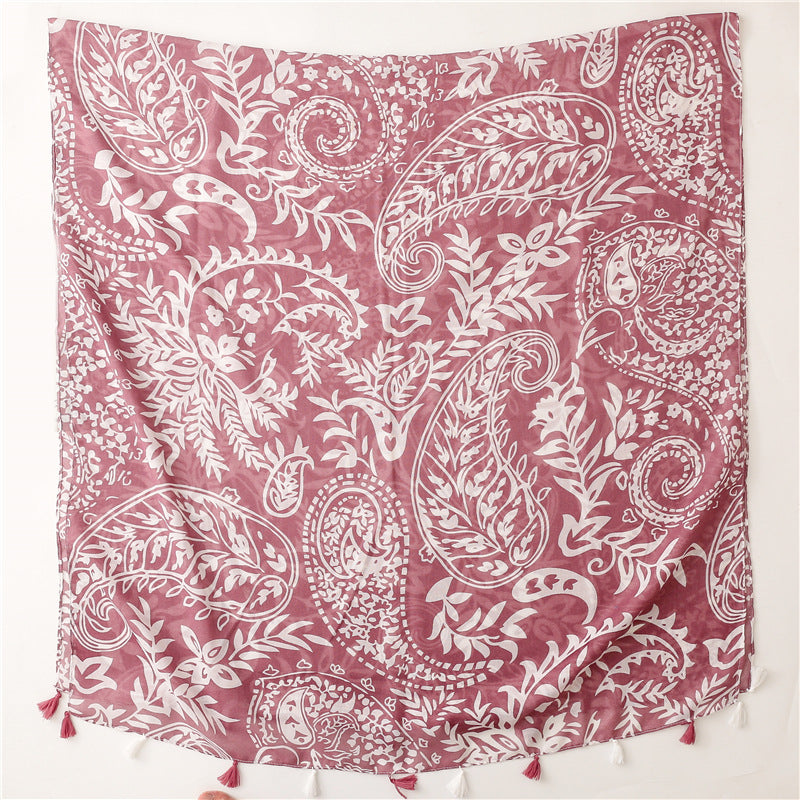 Ladies Pink & White Pattern Tassel Scarf