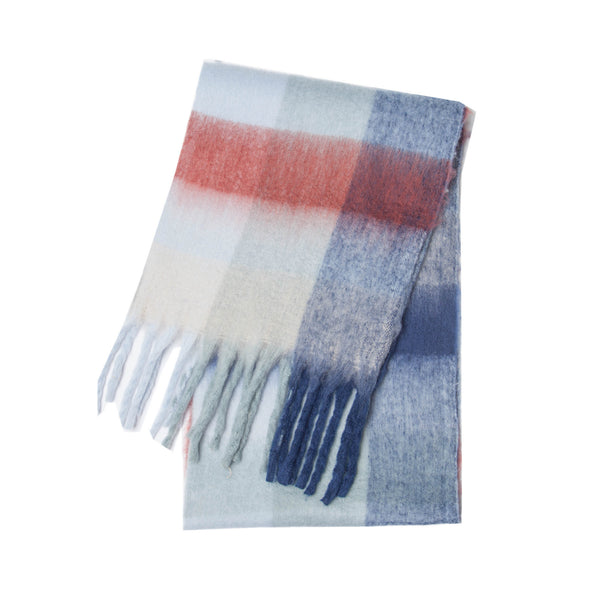 Ladies Thick Blue, Red & White Check Scarf