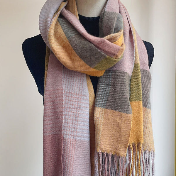 Yellow, Pink & Grey Check Scarf
